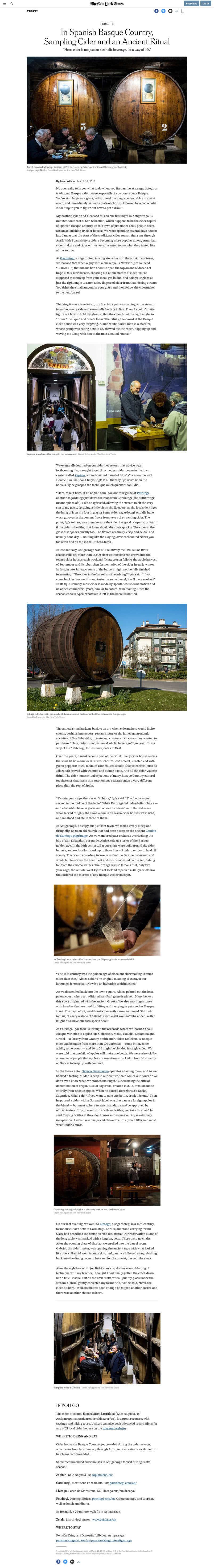 The New York Times In Spanish Basque Country Sampling Cider And An